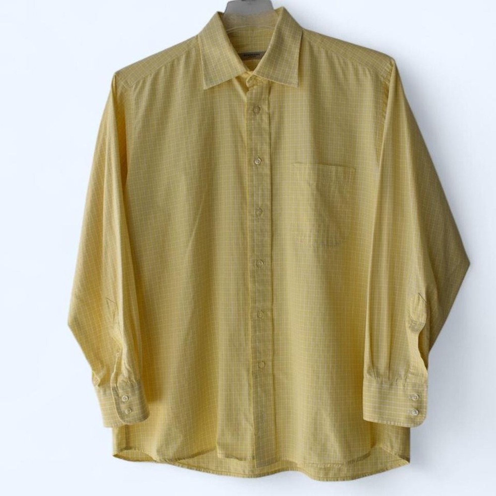 Burberry London Men's Yellow Plaid Dress Shirt Long Sleeve Collared Size 16‎ 1/2
